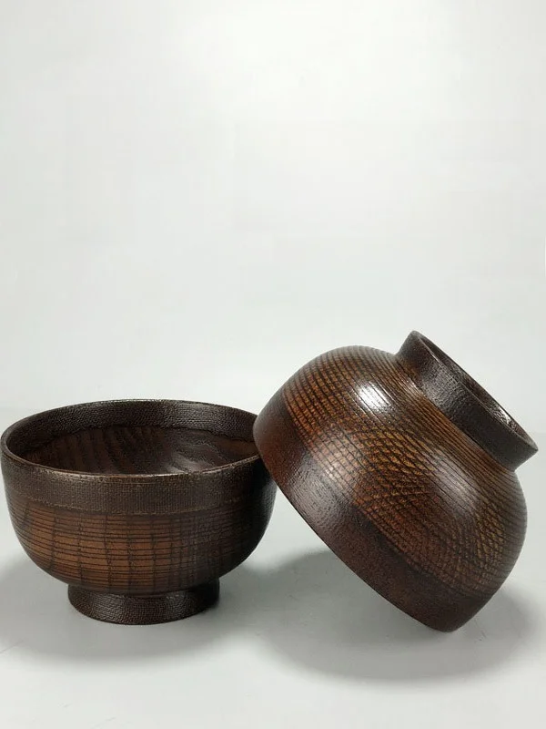 Handmade Walnut Wood Bowl Heat Resistant Children's Bowl Traditional Japanese Style  Wood Bowl with Cloth Patch