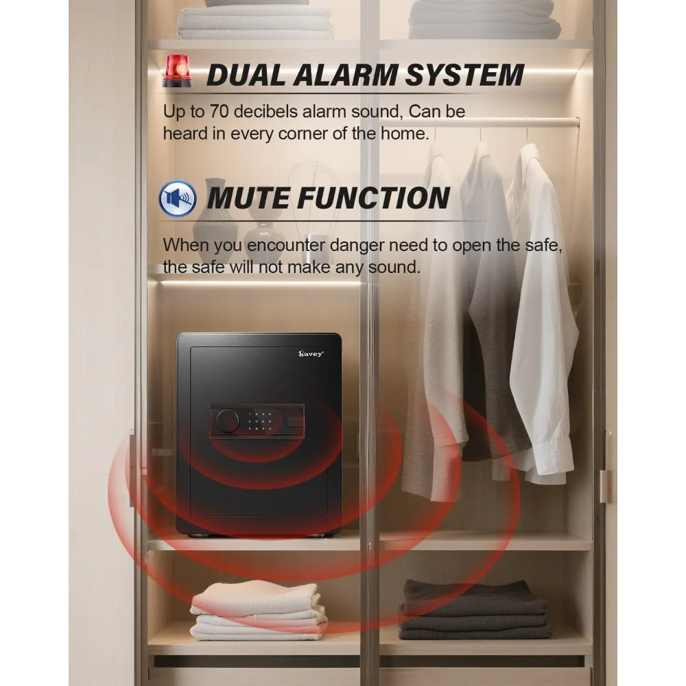 Cassaforte di sicurezza in acciaio aggiornata con tastiera touchscreen illuminata, doppio sistema di allarme e funzione di mute