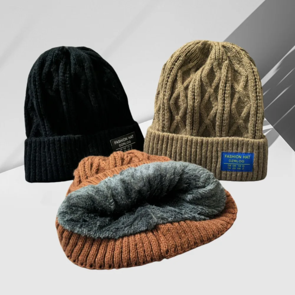 Casual Thick Warm Winter Hats Solid Color Add Fur Lined Beanie Cap Ear Protection Plush Cap Men And Women