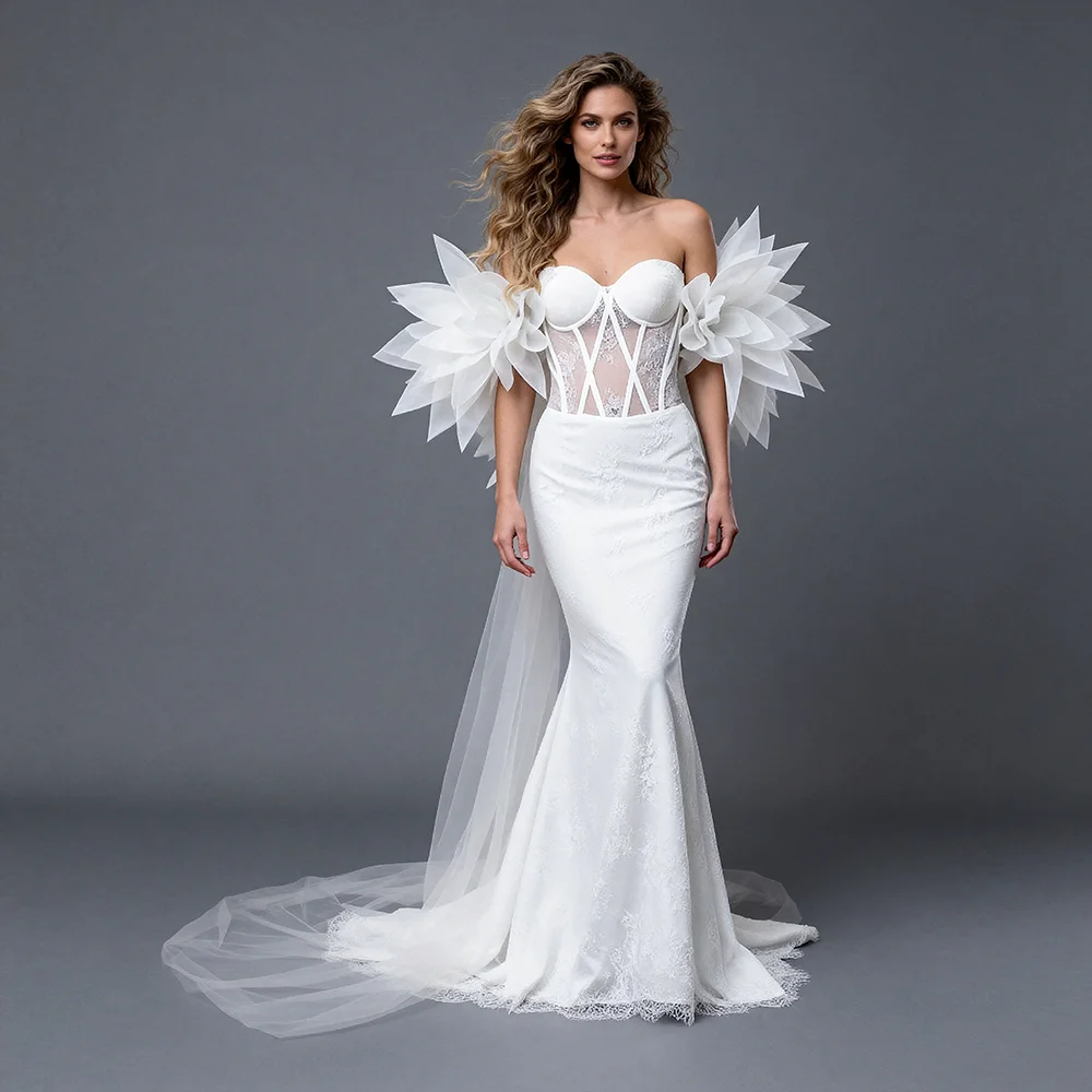 Shoulder Cape Off Shoulder 3D Oversized Floral Petal Tulle Bridal Cape Wedding Accessories Elegant Woman Shawl Ceremony ES6413D