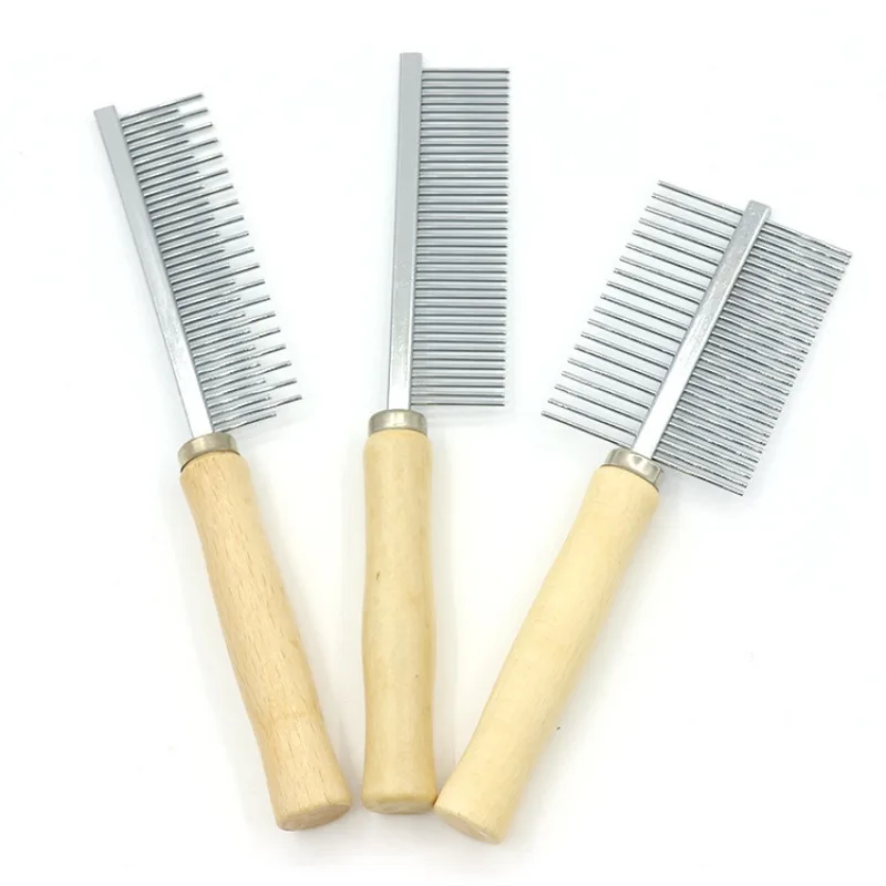 Pet Dematting Comb Stainless Steel Pet Hair Remover Cat Hair Comb Grooming Wooden Handle Cat Dog Comb Smooth Hair Kitten Brush