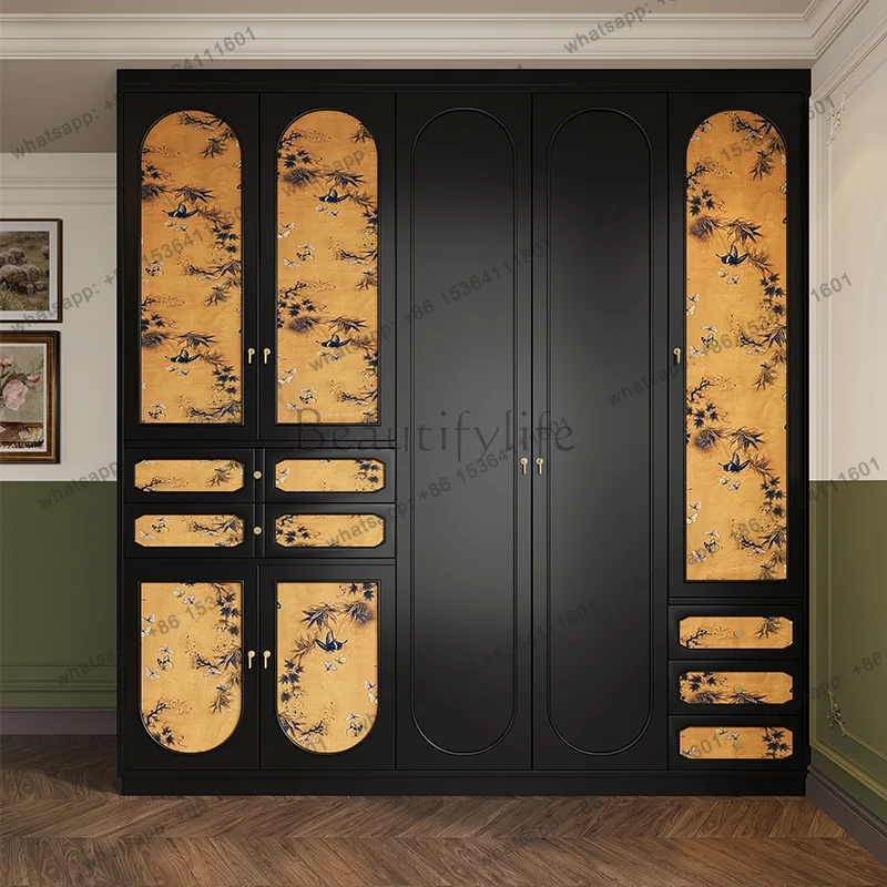 PG French Cabinet Wooden Closet Bedroom Black Simple Cabinets Storage Wardrobe Organizer Open Armario De Ropa Furniture Home