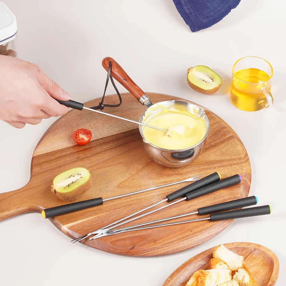 6/12 قطعة شوكولاتة شواء من الفولاذ المقاوم للصدأ مع مقبض مقاوم للحرارة لللحوم المشوية والشوكولاتة والحلوى والجبن والخمل #4