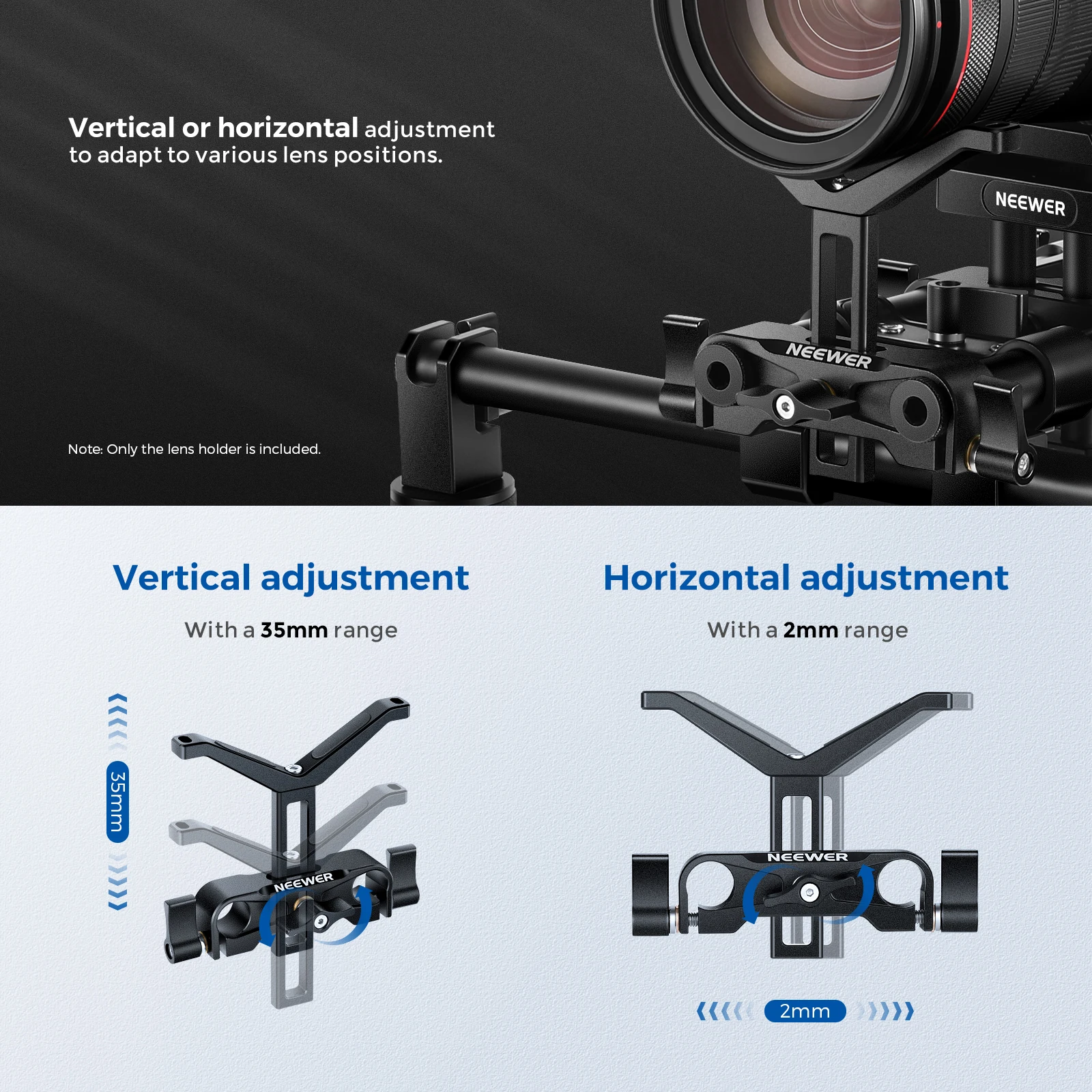 Neewer Telephoto Long Lens Support Bracket Y-Shaped Lens Bracket with 35mm Vertical Adjustment For DSLR Camera Shoulder Rig