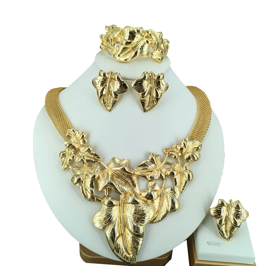 

High Quality Brazilian Gold Plated Jewelry Sets Big Dubai Necklace Bracelet Women Italian Gold Plated Jewelry Sets FHK14593