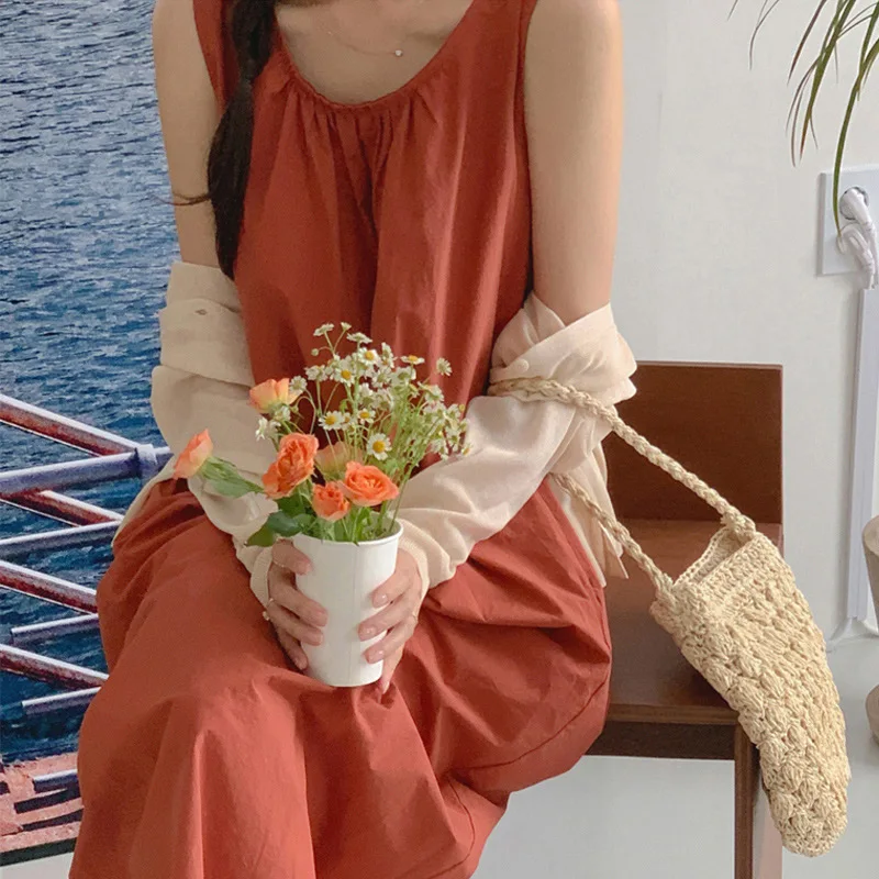 فستان نسائي صيفي 2025 أنيق من القطن 100% فستان غير رسمي بدون أكمام بأشرطة خلفية لقضاء العطلات على الشاطئ فستان الشمس للحفلات