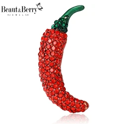 Beaut&Berry Trendy Luxury Rhinestone Chili Pepper Brooches Unisex Plant Pins Sweater Jacket Office Party Casual Accessory Gift