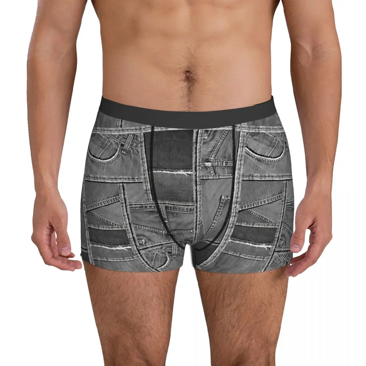 Grey Jeans Denim Patchwork Distressed Pattern Underpants Breathbale Panties Male Underwear Print Shorts Boxer Briefs