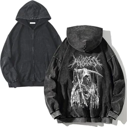 Skeleton Death Print Y2K Zip Up Hoodies 100% Cotton Men Women Gothic Vintage Zipper Hoodie High-quality Sweatshirts Streetwear