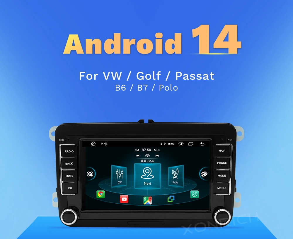 XONRICH Kabelloses Carplay Android 14 2Din Autoradio für Volkswagen VW Passat B6 B7 CC Tiguan Touran Golf Polo 8+128GB GPS – Detail 3