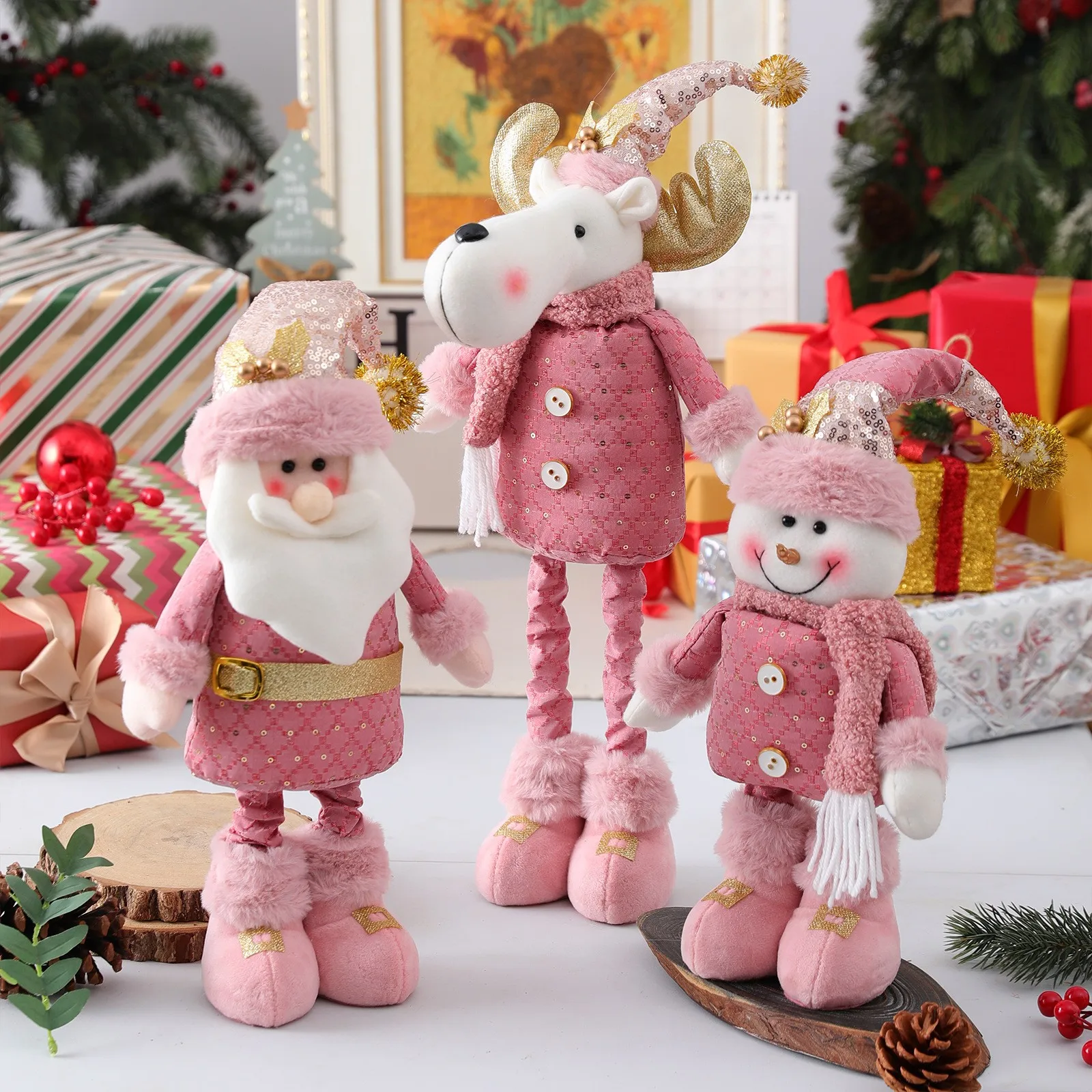 

2024 New Christmas Series Plush Toys Telescopic Long Legged Elk Snowman Christmas Room Props Decoration Plushies Doll Gifts