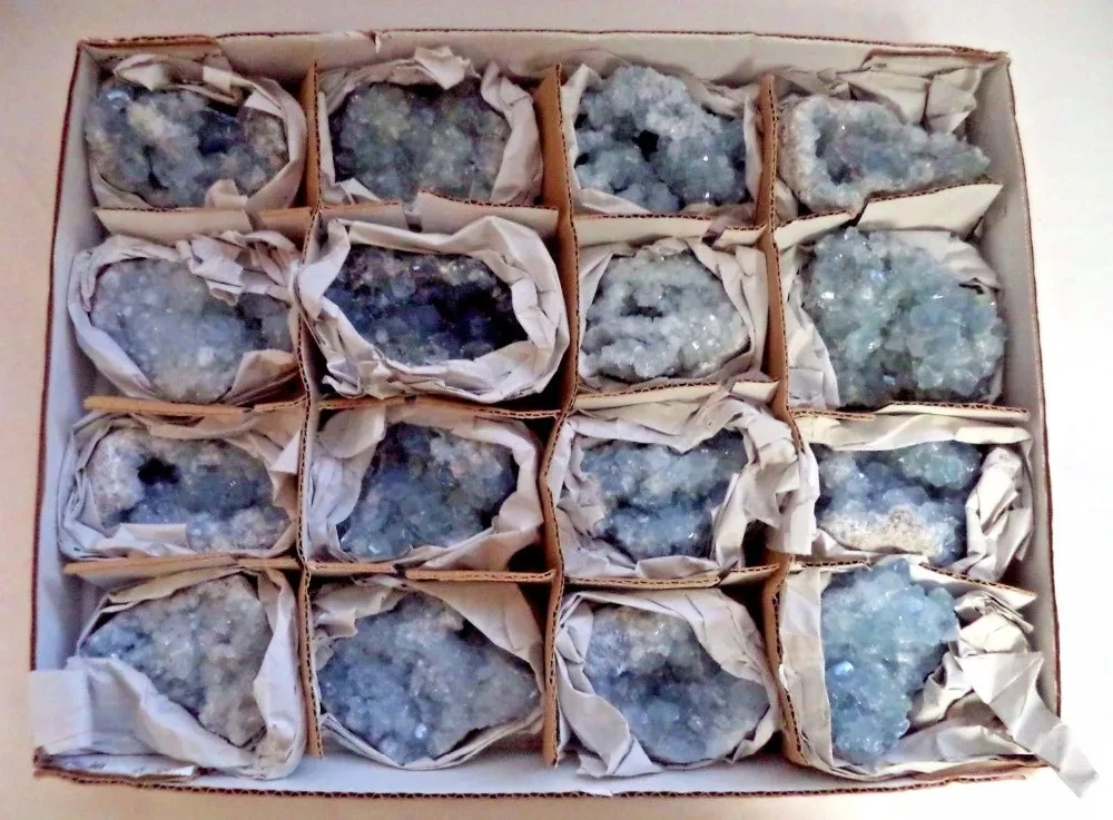 

1 кластер Celestite класса AA: БОЛЬШОЙ 400-300G (синий Celestine Druzy Mineral) 3–2 дюйма