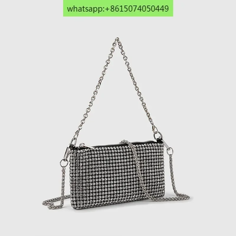 Trendy diamond-encrusted chain bag feminine versatile rhinestone bag Mini texture one-shoulder crossbody bag