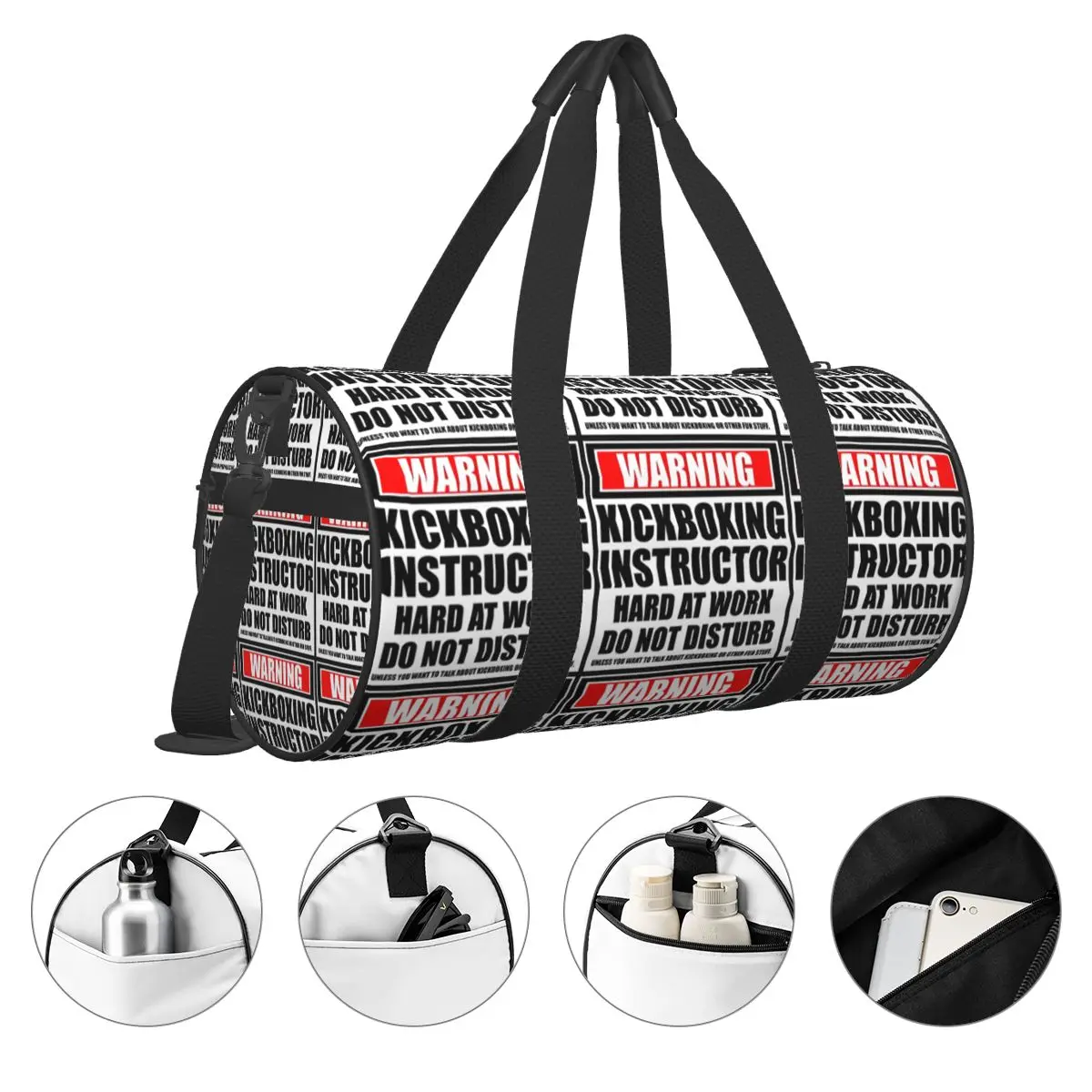 Warning Kickboxing Instructor Hard At Gym Bag Training Sports Bags Men's Large Capacity Novelty Fitness Bag Portable Handbags