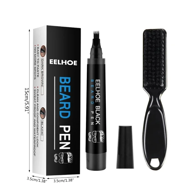 EELHOE-Kit Enchimento Barba, Lápis Enchimento Com Escova Barba, Impermeável, Reparação Bigode Masculino, Modelagem Colorir