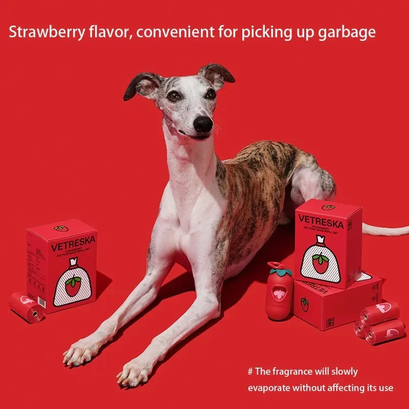 Household Dogs Garbage Bag Set Portable Cat Litter Bags Strawberry Styling Wastebasket Accessories Set Kitchen Storage Cleaning