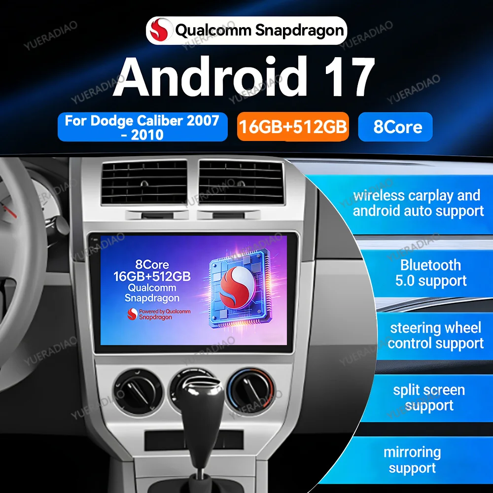 Android 17 Car Radio For Dodge Caliber Jeep Compass 1 MK Patriot 2006 - 2010 Head Unit 4G LTE 5G WIFI QLED BT Qualcomm 2DIN NAVI