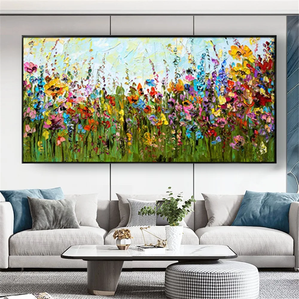 

Handpainted Knife oil Paintings Abstract Colorful flower picture Home Decor artwork On Canvas Wall Art Pictures For Living Room