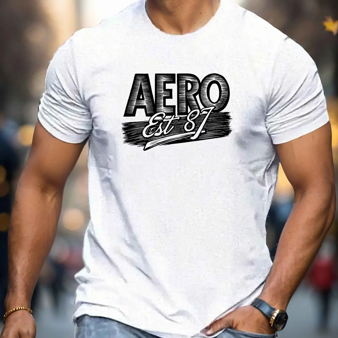 موديل جديد 2025 للرجال 100% من القطن الخالص صيفي فضفاض مناسب مطبوع عليه حروف AERO كاجوال ومريح برقبة دائرية وأكمام قصيرة T-shi