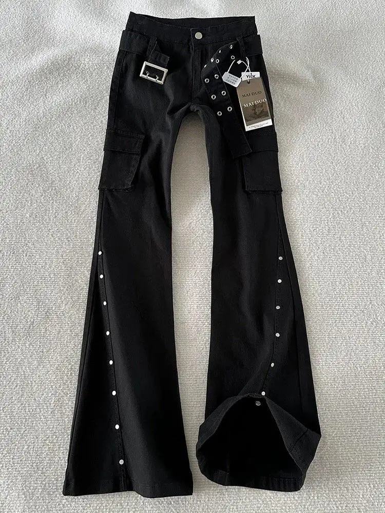 

Джинсы Bla Rivet Splicing Workwear с высокой талией, утягивающие живот, прямые, слегка расклешенные, для мужчин, в американском стиле
