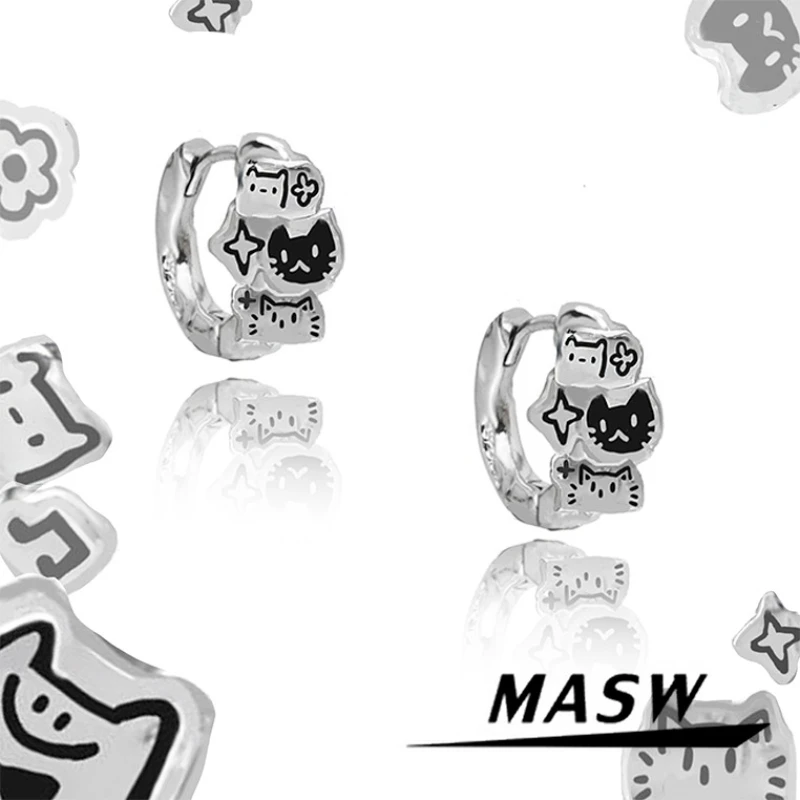 

MASW Original Design Cute Personality Metal Cat Earrings For Women 2025 Trend New Fashion Jewelry Delicate Popular Accessories