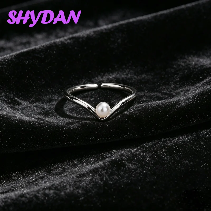 SHYDAN 925 Sterling Silber 5MM Perlen Offener Ring für Damen Modeschmuck