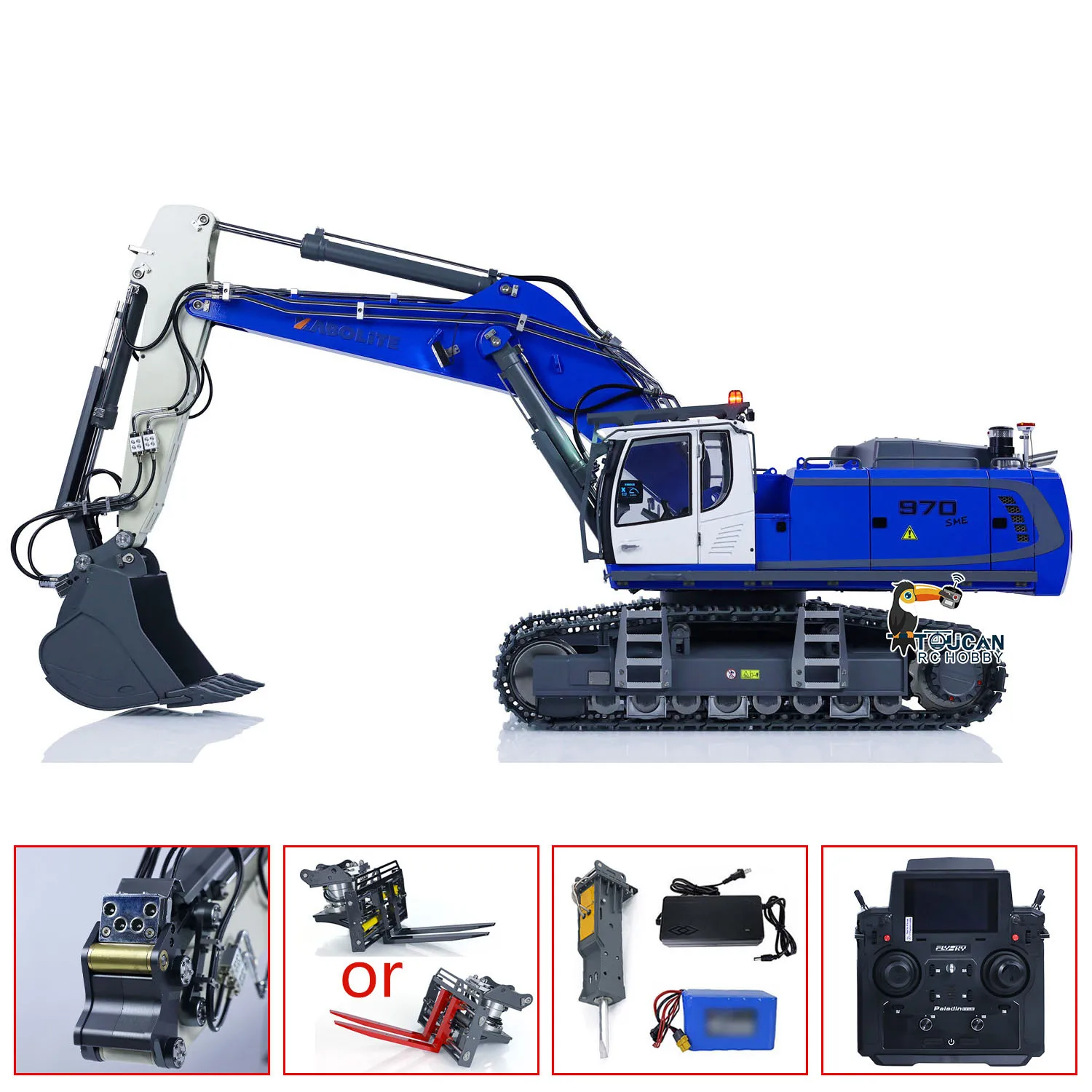 Kabolite 1/14 RTR Metallo Aggiornato K970 100S Pro RC Escavatore Idraulico Veicolo da Costruzione Remoto Digger Fumatori Giocattoli TH23387