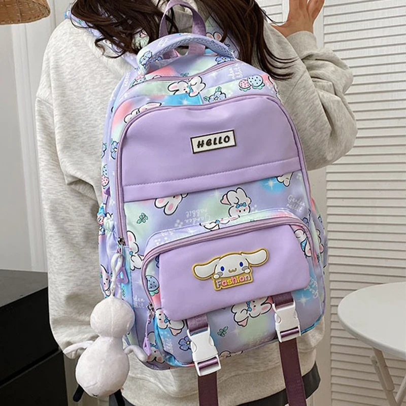 Sanrio Cinnamoroll Multiple Pockets Backpack, Cartoon Anime Pattern Schoolbag, Aesthetic Preppy Travel Bookbag