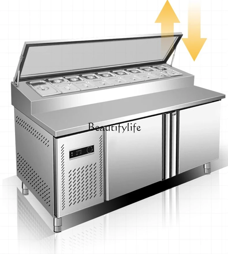 

Commercial slotted salad table refrigerated fruit fishing display cabinet side dish fresh-keeping worktable refrigerator