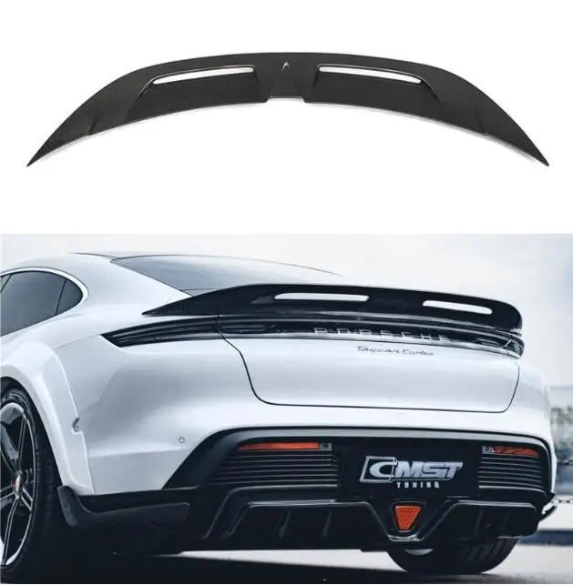 CM Real Forged Carbon Fiber Car Rear Wing Trunk Lip Spoiler For Porsche Taycan Turbo S 2019 2020 2021 2022 2023 2024