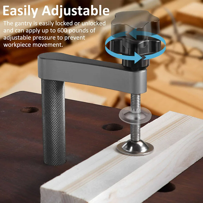 

Bench Dog Clamps 3/4 Inch Hold Fast Dog Hole Clamp for Woodworking Adjustable Hold Down Clamps Portable Tool