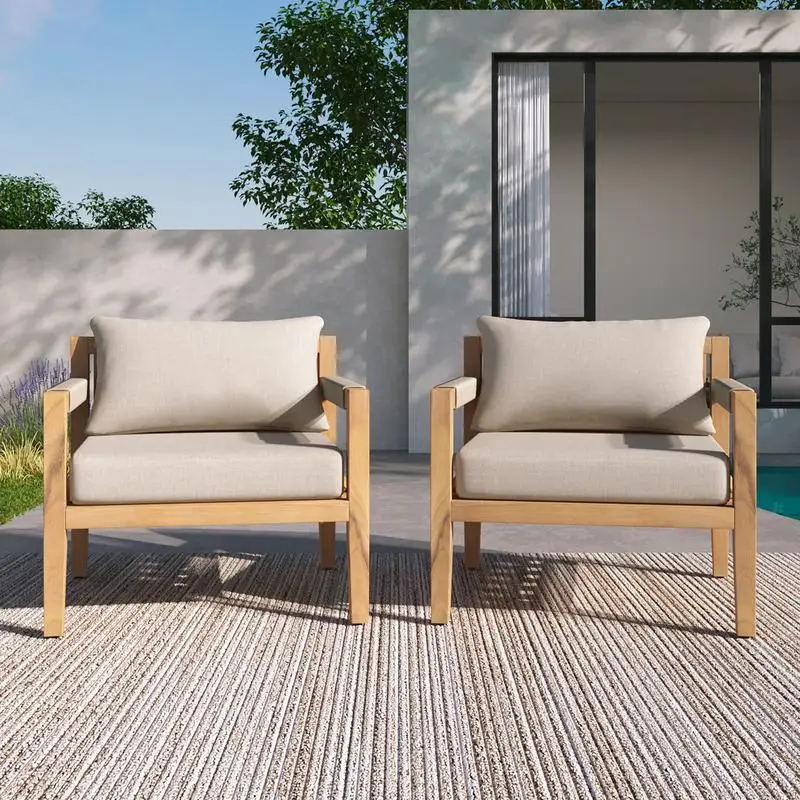 

Spacious & Comfortable Acacia Wood Outdoor Chair with Beige Rope for Any Patio