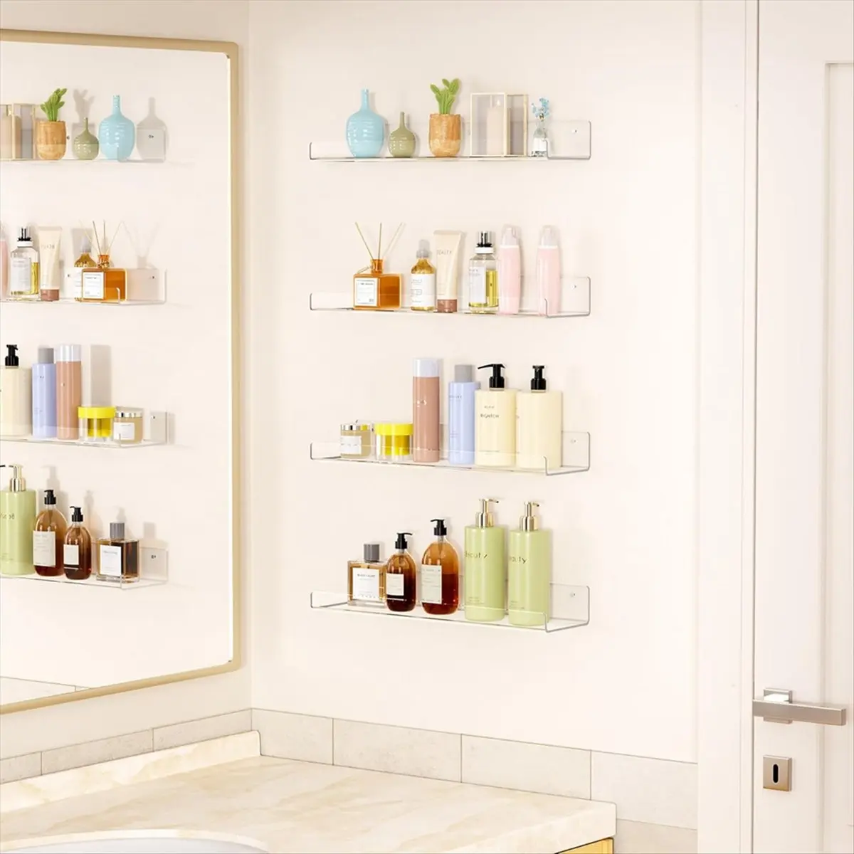 AT16 2Pack Acrylic Shelves for Wall Storage,15Inch Floating Bookshelves for Kids,Display Shelf Organizer for Bathroom,Bedroom
