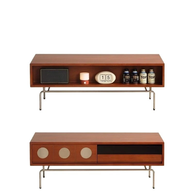 Retro new Chinese living room solid wood coffee table small apartment integrated drawer simple square medieval sofa edge table
