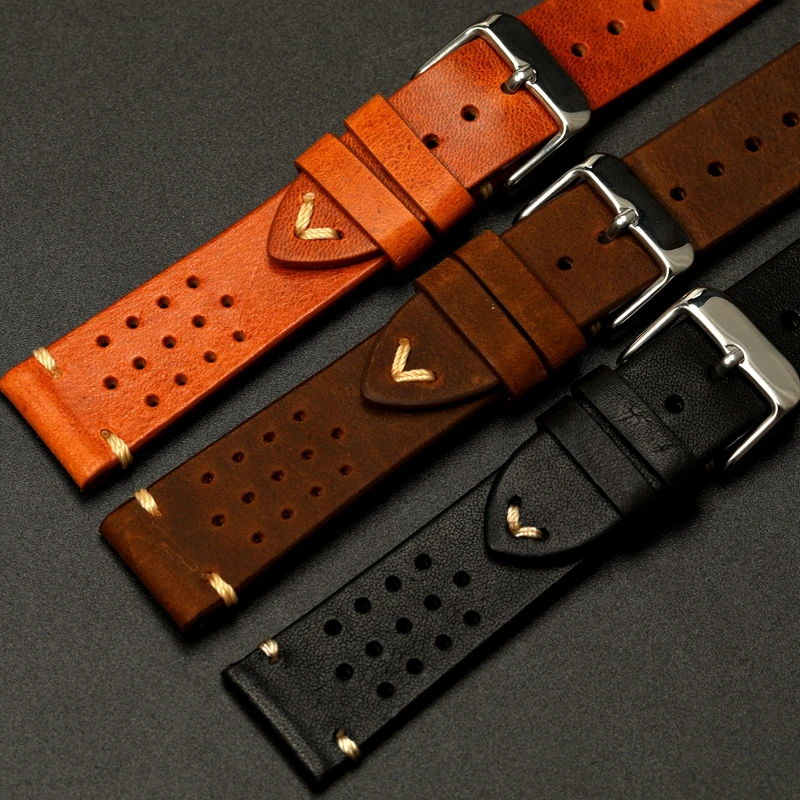 Vintage Cowhide Watchbands 18mm 19mm 20mm 21mm 22mm Men Women Brown Black Genuine Leather Porous Watch Band Strap for DW Belt