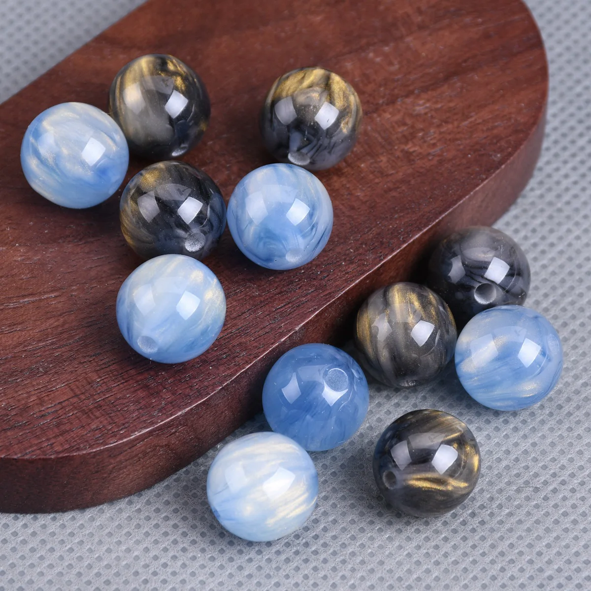 Round Glossy Black/Blue Golden Color 8mm 10mm 12mm 16mm Resin Plastic Loose Beads Lot For Jewelry Making DIY Bracelet Findings