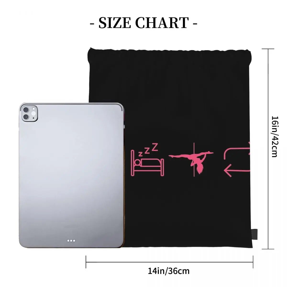 Eat, Sleep, Pole Dance, Repeat - Black Icons Backpacks Fashion Portable Drawstring Bags Sports Bag Book Bags For Man Woman