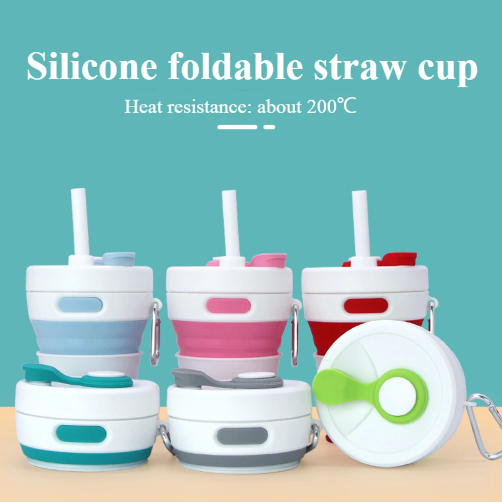 

450ml silicone foldable straw cup, outdoor portable, compressible foldable coffee cup