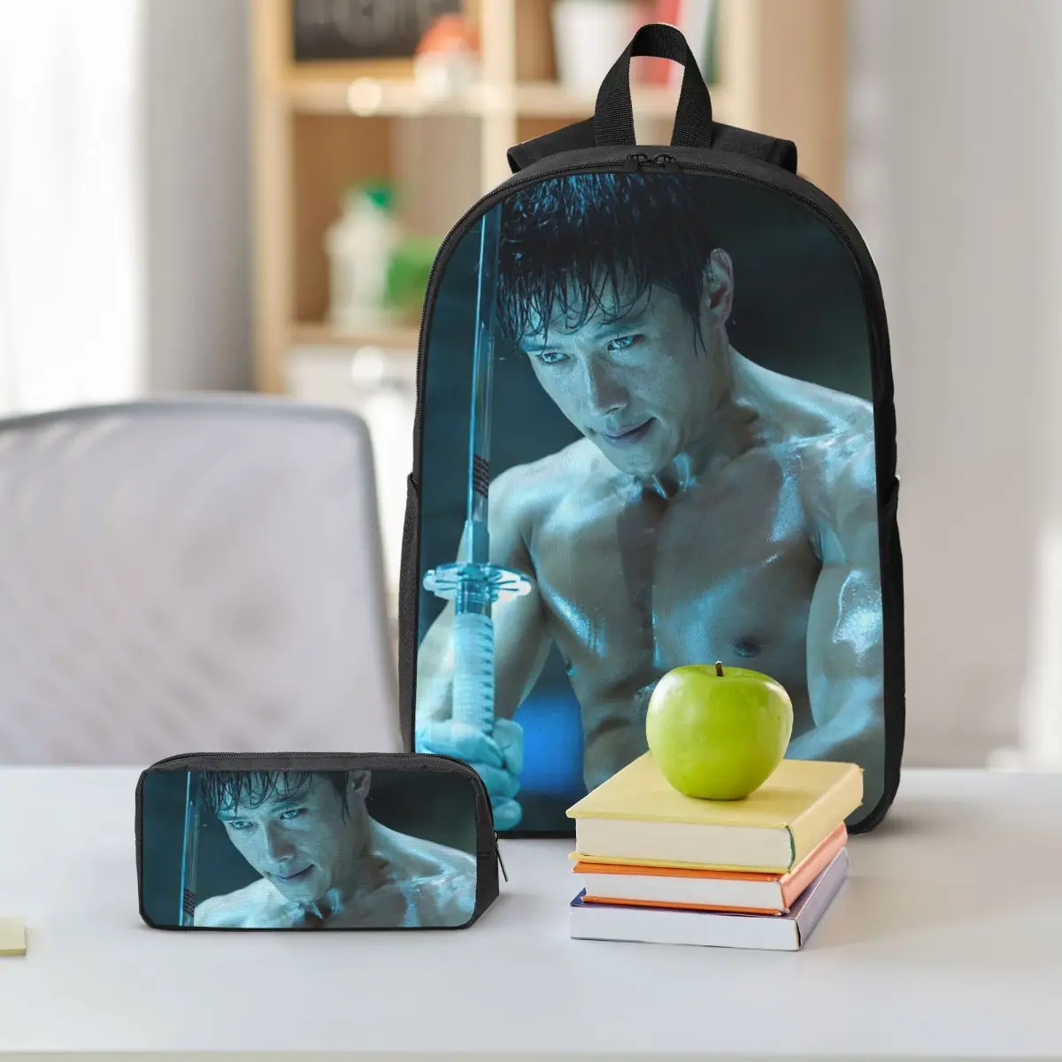 Lee Byung Hun Actor Backpack Boys Girls BookBag School Bag Shoulder Bags 3ps Insulated Lunch Bag Pencil Case