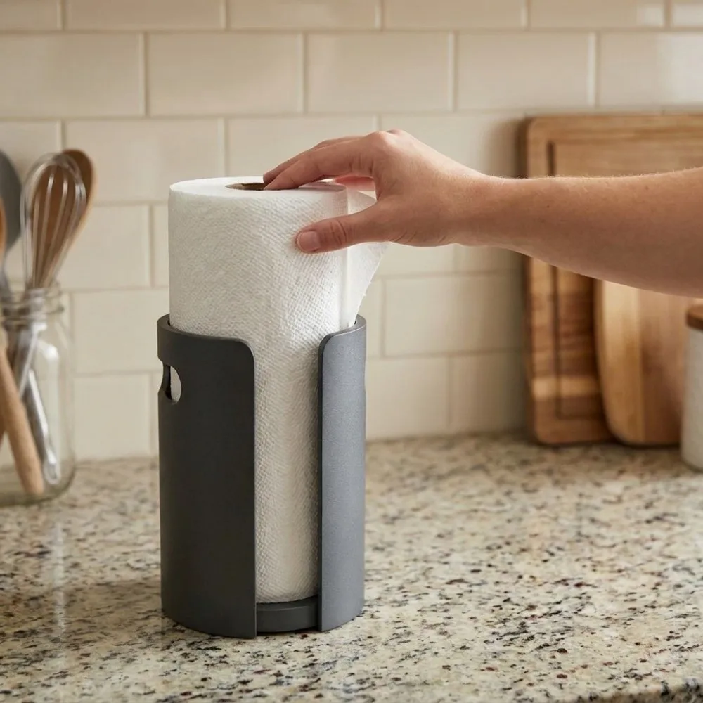 Cylindrical Shape Wooden Paper Towel Holder Freestanding Waterproof Paper Towel Stand Anti‑Splash Vertical Paper Towel Rack