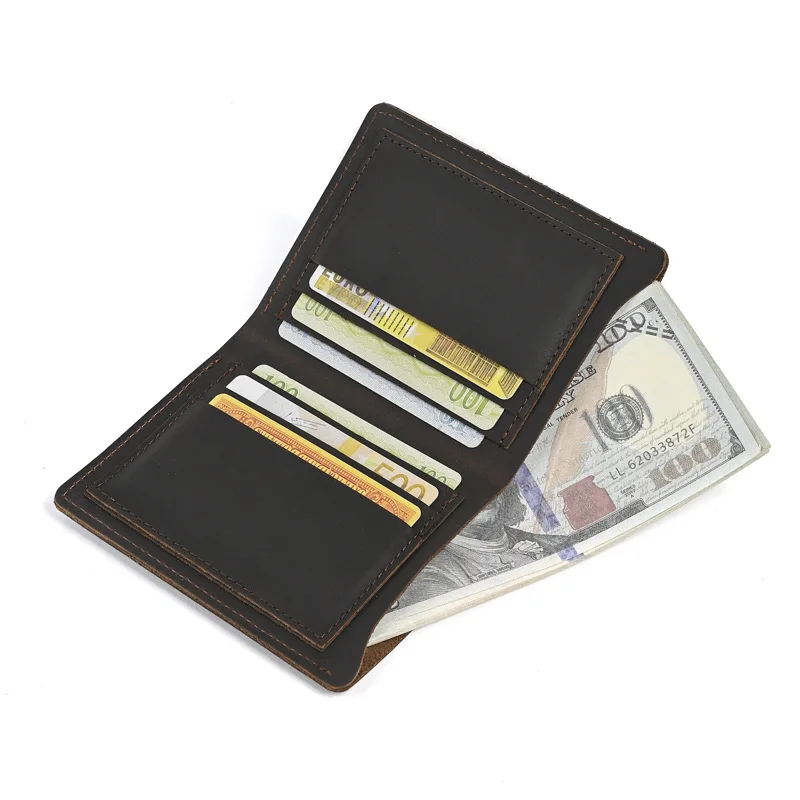 LD-Q013 Simple Crazy Horse Leather Men's Bag, Real Bull Pickup Bag, Simple Retro ID Card, Driver's License Wallet