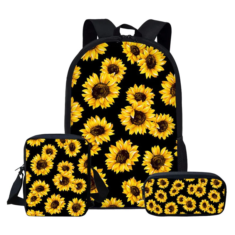 Conjunto de mochilas escolares con estampado de girasol para niños y niñas, morral de hombro para libros, 3 unidades