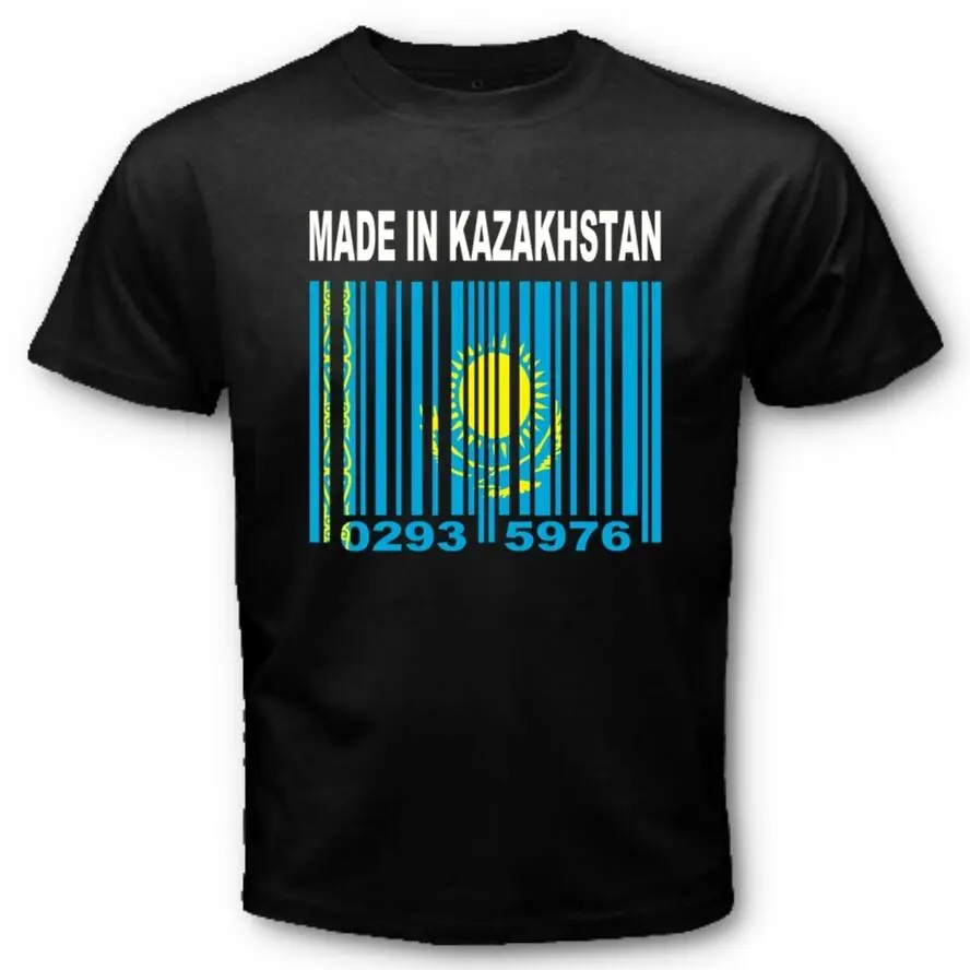 MADE IN KAZAKHSTAN Kazakh Kazakhstani Flag Barcode Numbers T-Shirt. Summer Cotton O-Neck Short Sleeve Mens T Shirt New S-3XL