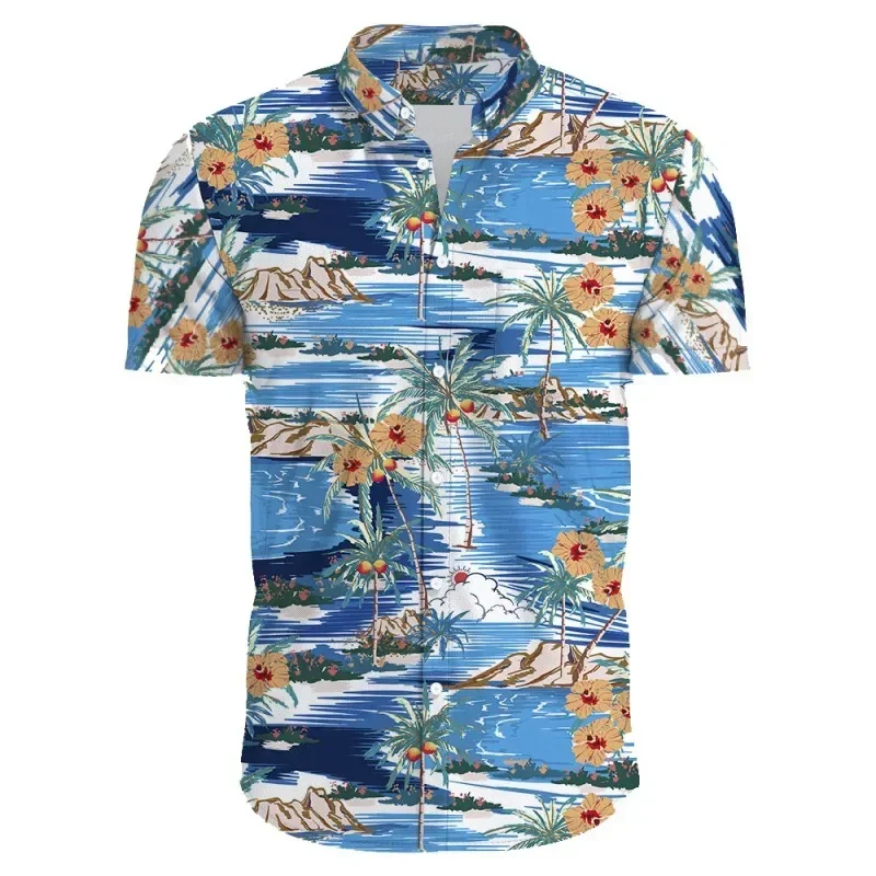 Hawaiian flower casual men's shirt short sleeved printed fashionable clothing oversized top for sale with flowers