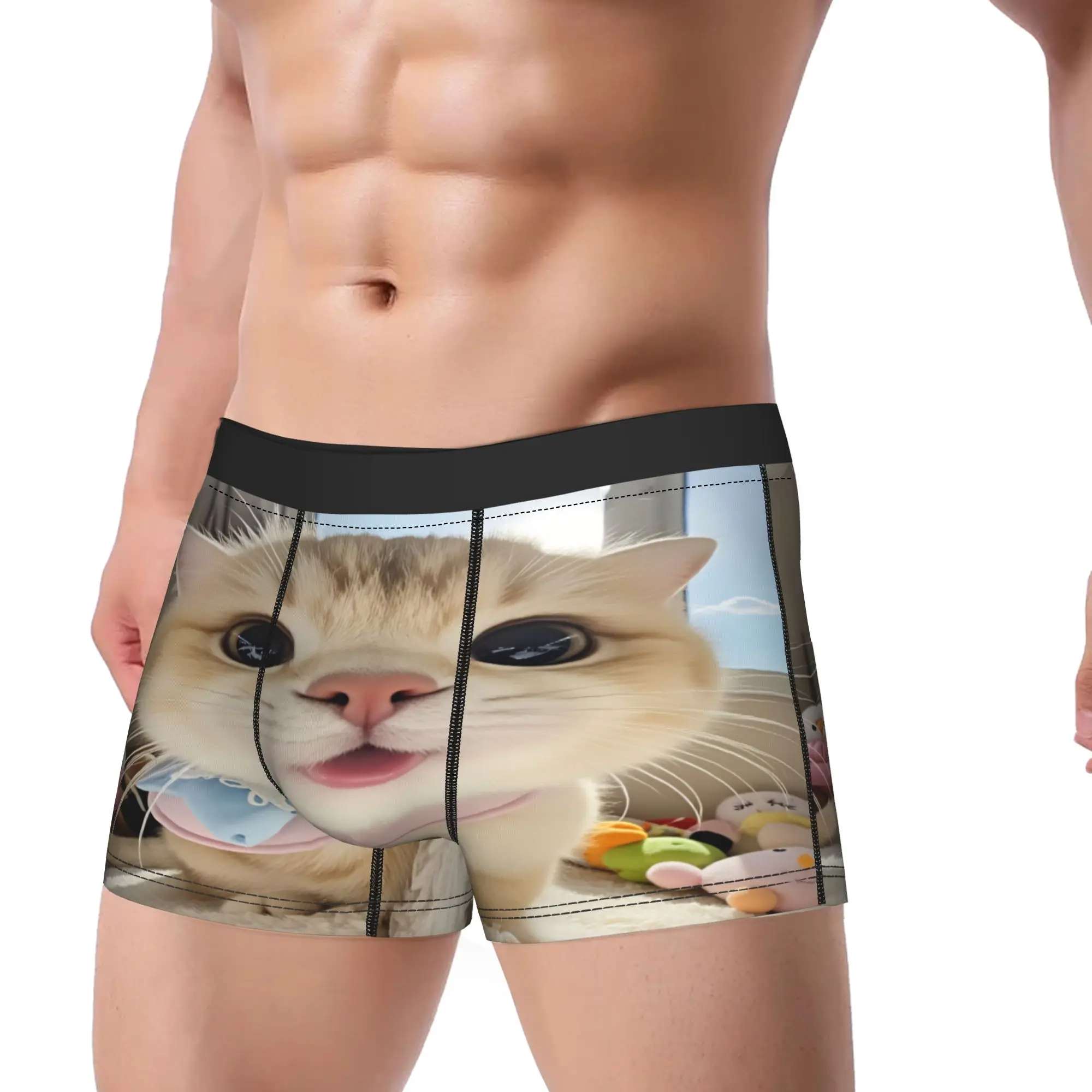 Kawaii Gentle Cat with Pink Bow Tie Underwear  Man Shorts Briefs Novelty Trunk High Quality Pattern Plus Size Panties