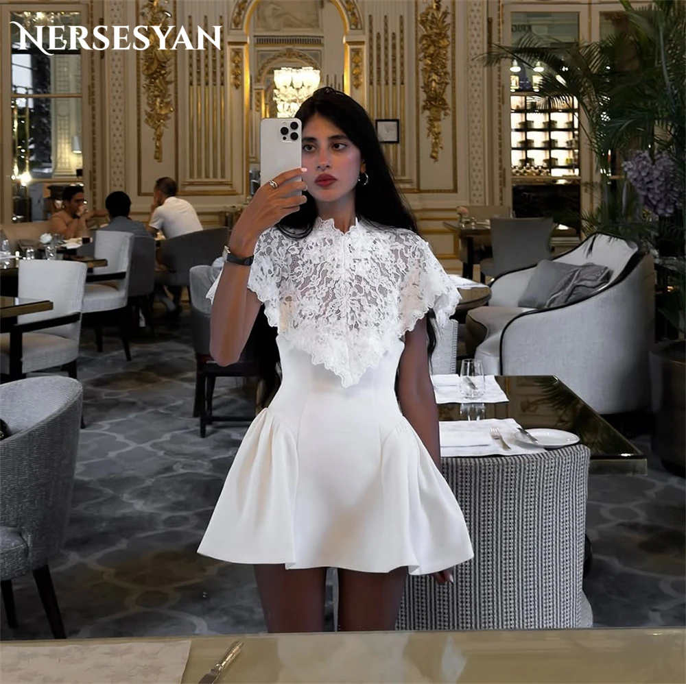 

Nersesyan Elegant Lace Prom Dresses Appliques Cap Sleeves Mini Guest Dress Homecoming Special Occasion Party Gowns Customized