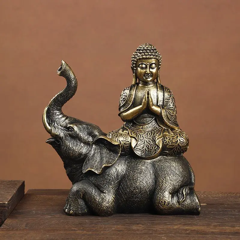 Estátua de buda elefante tailândia buda resina huddismo estatuetas fengshui hindu sentado estatueta de buda sala de estar decoração de casa presente
