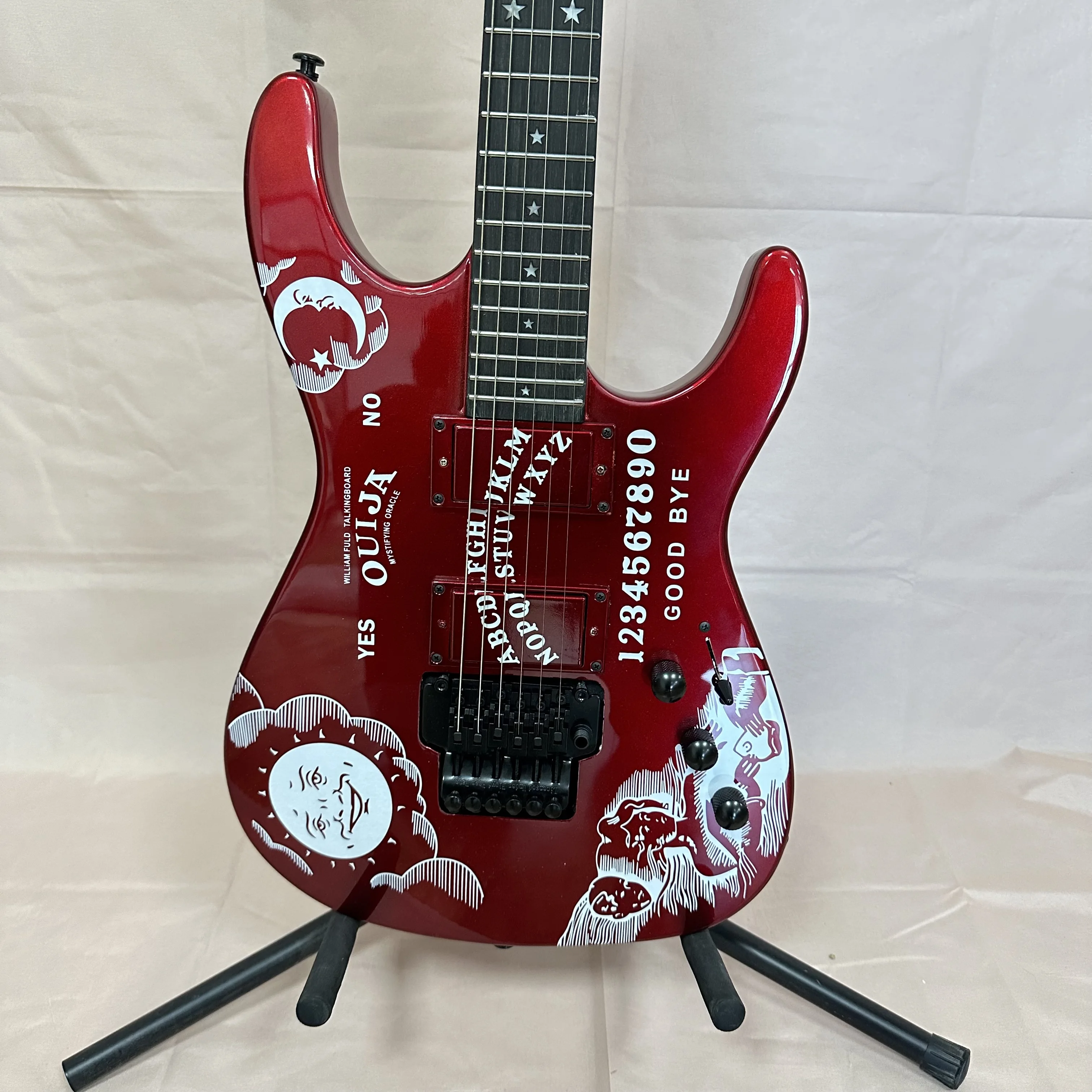 Moon Ouija Graphic Electric Guitar Red Body Double Humbucker Tremolo Occult Dark Metal Rock Guitar In Storck