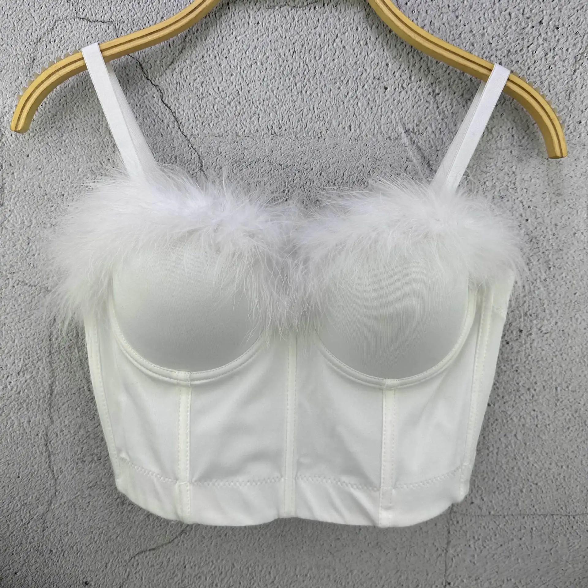 

Solid Color Feather Small Vest Suspender Wild Vintage Tribe Short Fashion Breast Cup Top Women