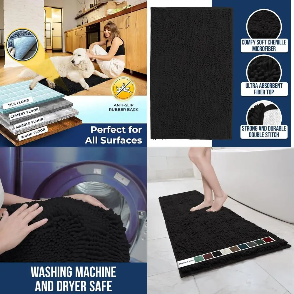 

Быстросохнущий нескользящий коврик для ванной из микрофибры, толстый, мягкий, впитывающий, для ванной комнаты, кухни, душа - черный 59x24